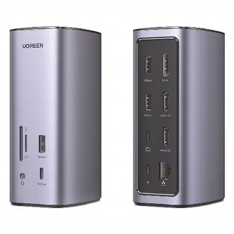 HUB USB-C (Docking Revodok Pro) 12 en 1 | 2 USB-A 3.0 | 1 USB-C PD Carga 100W | 1 USB-A 3.1 | 1 USB-C 3.1 | HDMI 4K | HDMI 8K Ultra HD | Display Port 4K | RJ45 (Gigabit) | Lector Tarjeta SD + Micro SD (TF) | Jack Audio 3.5mm.