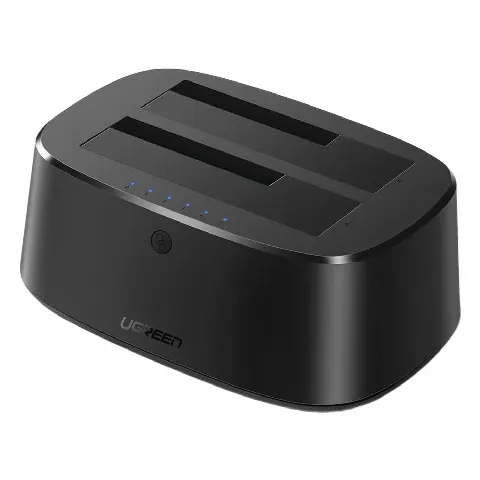 Base USB 3.0 para Disco Duro de Doble Bahía / Soporta Discos SATA  de 2.5 & 3.5´ / Soporta discos de 12TB / Compatible con UASP, SATA 3.0 / Con adaptador de corriente 12V3A / Cable USB 1M / Alta Velocidad