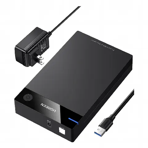 Carcasa Disco Duro 3.5 con Cable USB 3.0 y Adaptador de Corriente 12V 2A Incluido, Caja Disco Duro USB 3.0 con UASP para HDD SSD SATA I/II/III, Hasta 16 TB.