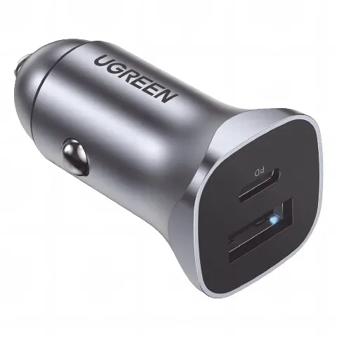 Cargador de Auto 24W | Puerto USB-A y USB-C | Carga Rápida | Compatible con Vehículos de 12 y 24 VCD | PD3.0 + QC3.0 | Indicador Led | Diseño Compacto | Chip Inteligente | Caja de Aluminio.