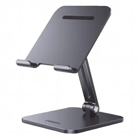 Soporte de Aluminio para IPad & Tablet | Plegable |Angulo Ajustable de 180° y 270° | Base Antideslizante | Protección  de Silicona | Amplia Compatibilidad con dispositivos de 7.9 a 12.9 | Aluminio Solido | Color Gris
