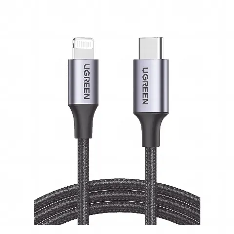 Cable USB-C a Lightning | 1 Metro | Certificado MFi | Carga Rápida 60W | 480 Mbps | Conector C94 | Adecuado para iPhone, iPad y iPod | Protección Integrada | Caja de Aluminio | Nylon Trenzado | Color Negro | 2 años de Garantía 