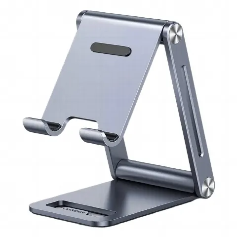 Soporte para Teléfono Celular de Aluminio / Angulo Ajustable / Amplia Compatibilidad con dispositivos de 4.7 a 7.9 / Antideslizante / Antiarañazos / Plegable / Color Gris