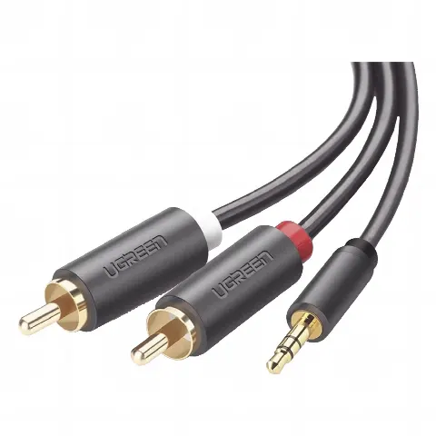 Cable Adaptador de 3.5mm Macho a 2 RCA Macho / 3 Metros / Color Gris / Blindaje Múltiple / ABS / Alta Calidad 