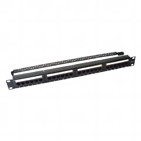 Panel de parcheo de impacto (110) UTP de 24 puertos Cat6, 19in, con barra para organizar cable