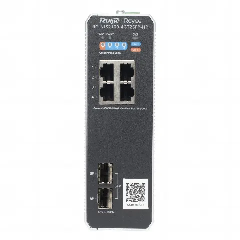 Switch Industrial PoE+ / 4 Puertos Gigabit / 1 PoE++ 60W + 3 PoE+ 30W / 2 SFP Uplink / 12 Gbps / -40°C a 75°C / Protección 6 kV