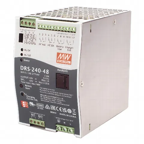 Fuente de Poder Industrial / 240W / Salida 48Vcc / 5A / Cargador de Baterías / Riel DIN / Entrada Universal 90-305Vca