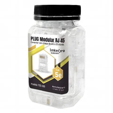 Bote con 100 Piezas de Plug Modular RJ45 Cat5e sin blindaje, chapado de oro a 30 micras para durabilidad extrema