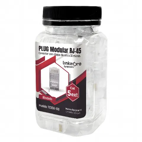 Bote con 100 Piezas de Plug Modular RJ45 Cat5e blindado, chapado de oro a 30 micras para durabilidad extrema CON PIN DE TIERRA