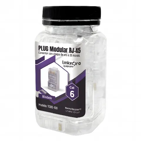 Bote con 100 Piezas de Plug Modular RJ45 Cat6 blindado, chapado de oro a 30 micras para durabilidad extrema SIN PIN DE TIERRA