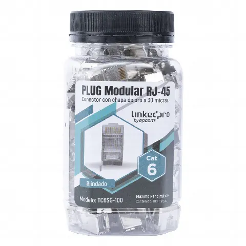 Bote con 100 Piezas de Plug Modular RJ45 Cat6 blindado con pin de tierra, chapado de oro a 30 micras para durabilidad extrema