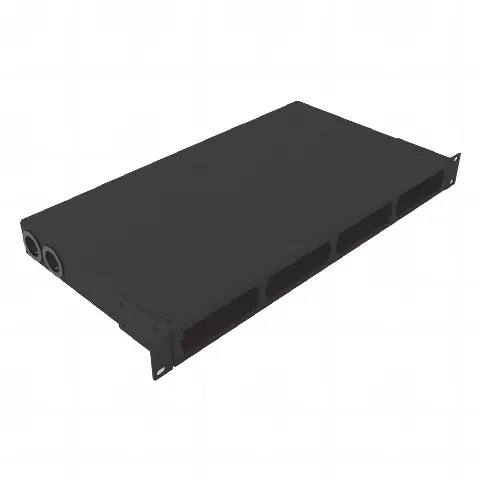 Distribuidor de fibra óptica vacio 19in, Acepta 4 placas Acopladoras de Linkedpro, hasta 48 fibras, 1UR, Incluye charola de empalme