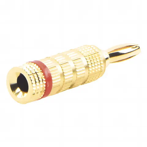 Conector Banana Tipo Tornillo para Bocinas | Instalaciones Profesionales de Audio | Chapado en Oro | Color Rojo (1 Pieza)