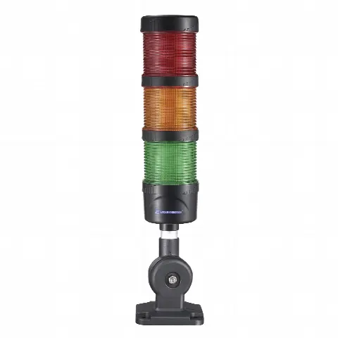 Torre Señalización LED / 3 Niveles Rojo Ámbar Verde / Buzzer 85 dB / 24 VCD / Fija o Intermitente / Base 60 mm (2.36 in) / IP53