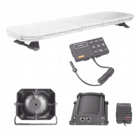 Kit de Señalización para Seguridad Pública / Barra LED 88 LEDs / Sirena 100W / Control de Tráfico Ámbar / IP65 / 45 Patrones de Destello