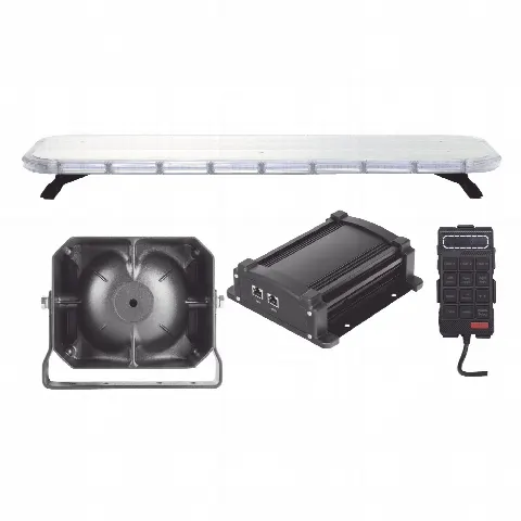 Kit de Equipamiento para Seguridad Pública / Barra LED 132 Hyperlux / Sirena 100W Mono-mando / Bocina 8 Ohms / Control de Tráfico Ámbar / 45 Patrones de Destello
