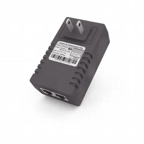Inyector PoE de Pared / 48 Vcc / 0.5 A / 24 W / Doble Puerto RJ45 / Protección Integrada OV-OC-SC-UV / -25°C a 65°C