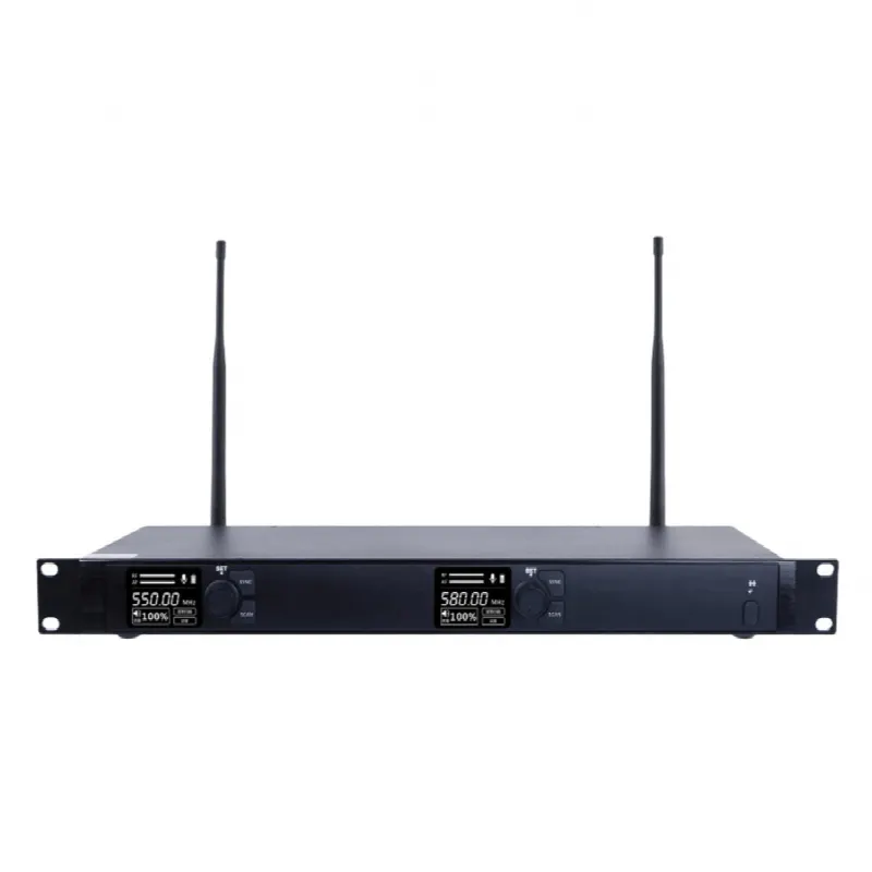 Receptor Inalámbrico Dual Canal / U-Band Digital / 4 Bandas 470-830 MHz / Modulación pi/4-DQPSK / Pantalla TFT-LCD 2.2" / Anti-Interferencia ID Code Pilot / Salidas Balanceadas y Desbalanceadas / Ecualización Ajustable