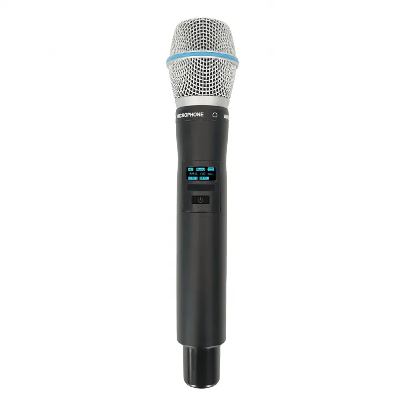 Micrófono Inalámbrico de Mano / UHF 470-830 MHz / Modulación Digital PI/4-DQPSK / Autonomía >10 Horas / Mute Automático por Caída / Display OLED / 7 Niveles Potencia