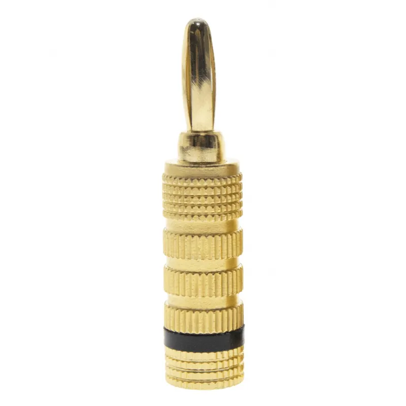 Conector Banana / Tipo Tornillo / Chapado en Oro / 12 AWG / Base Ancha Anticorto / 1 Pieza / Negro