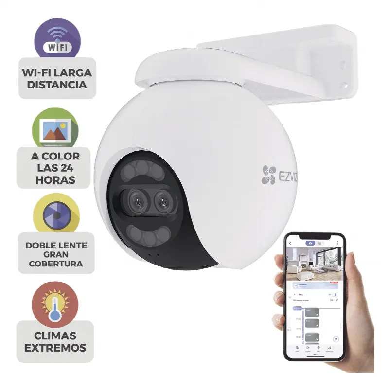Cámara PT IP / 4K Ultra HD / Panorámica 360° / Visión Nocturna Color 30 m (98.4 ft) / Lente Dual / Wi-Fi / IP65