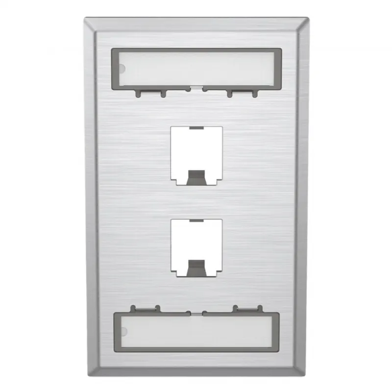 Placa de Pared Vertical, de Acero Inoxidable, Salida Para 2 Puertos Mini-Com, Con Espacios Para Etiquetas