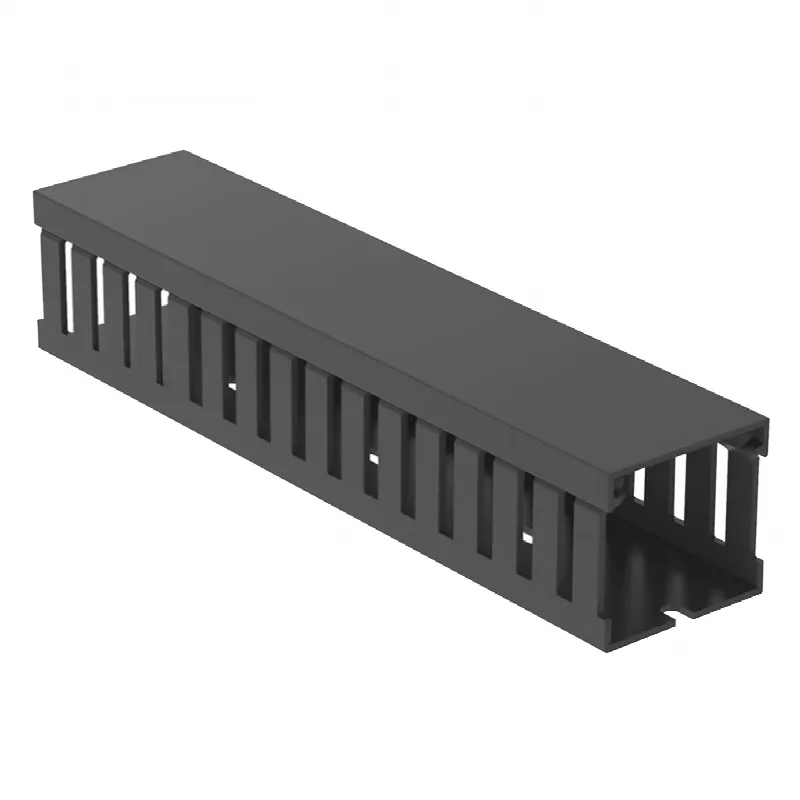 Canaleta Ranurada de PVC con Tapa, Tipo F, 44.5 mm de Ancho, 41.1 mm de Alto y 2 m de Largo, Color Gris