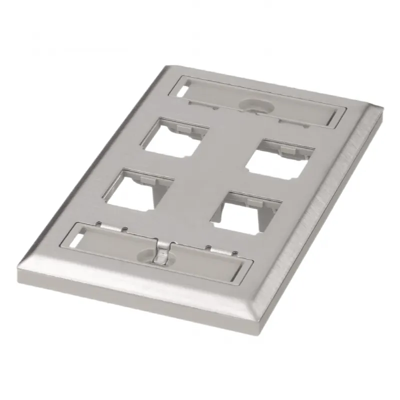 Placa de Pared Vertical, de Acero Inoxidable, Salida Para 4 Puertos Mini-Com, Con Espacios Para Etiquetas