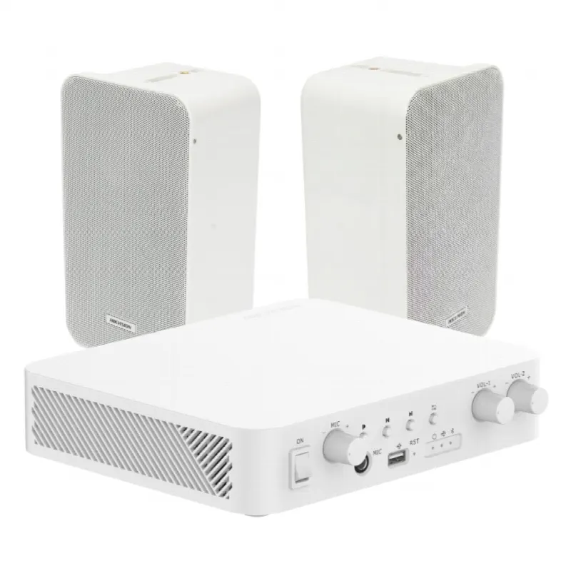 Kit Amplificador 100V / 2 Canales 30W / Bluetooth / USB / RCA / 2 Altavoces Pared 20W / IP66