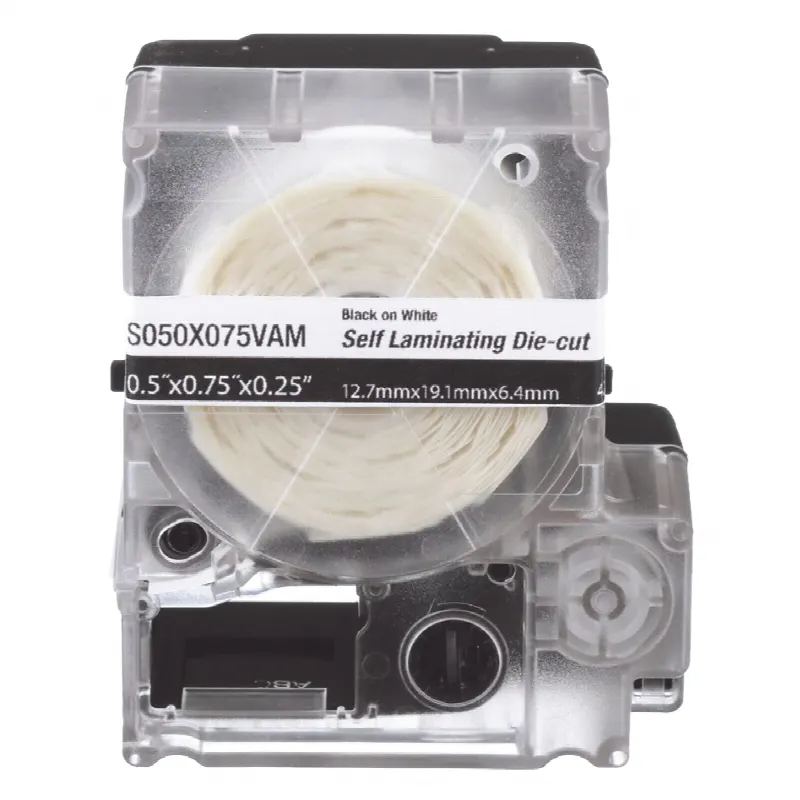 Casete de 200 Etiquetas Autolaminadas de 12.7 x 31.8 mm (1.25 in), para Cables de 3.1 a 7 mm (0.28 in) de Diámetro, Área de Impresión Color Blanco