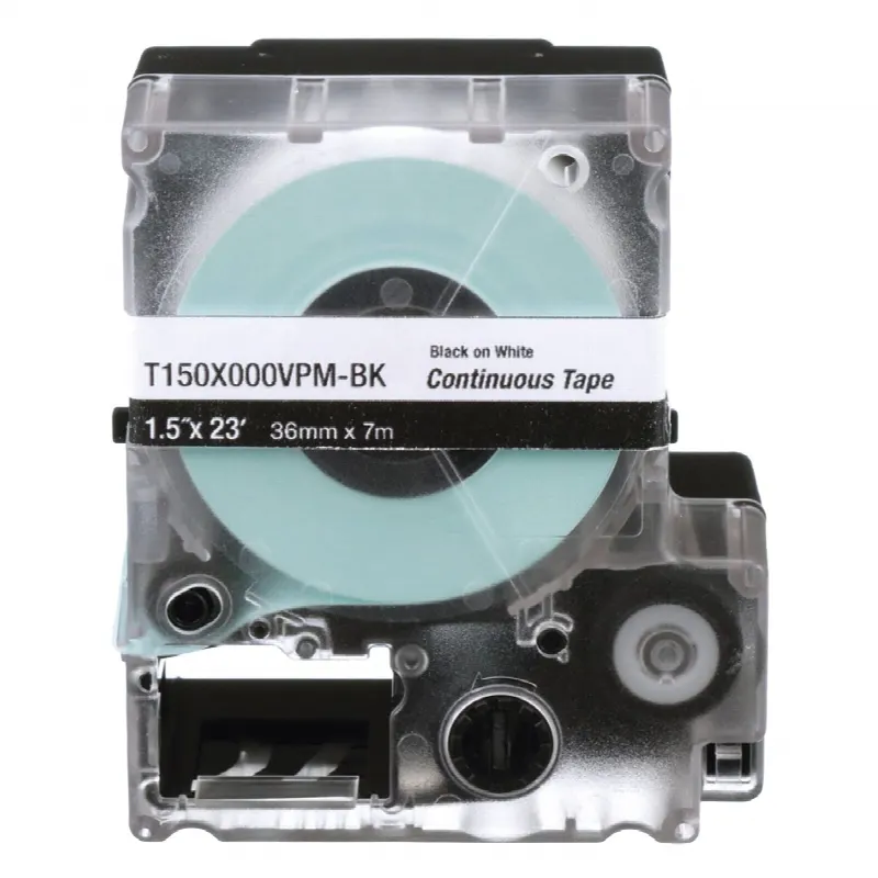 Casete de Etiquetas de Vinilo de Cinta Continua, Color Negro Sobre Blanco, Uso Interior/Exterior, 36 mm (1.5 in) de Ancho x 7.6 Metros de Largo