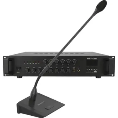 Kit Amplificador Audio / 240W / 6 Canales / Bluetooth USB SD / Salidas 70V 100V / Micrófono Tipo Cuello de Ganso