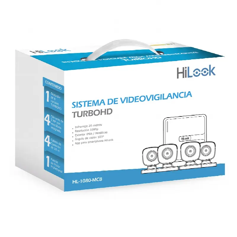 Kit TurboHD / DVR 8 Canales / 1080p / H.265+ / 4 Cámaras Bala 2 MP / Lente 2.8 mm / Cables 18 m (59.1 ft)