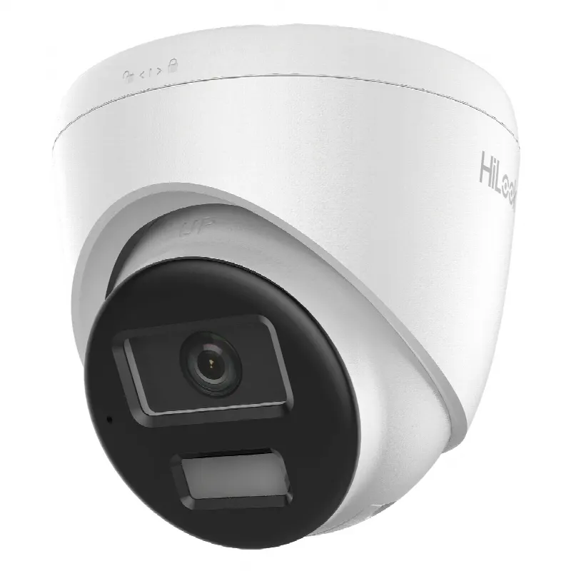 Cámara Turret IP / 2 Megapixel / Dual Light IR 20 m (65.6 ft) + Luz Blanca 15 m (49.2 ft) / Lente 2.8 mm / Ángulo 101° / Audio Integrado / IP67 / PoE / Exterior