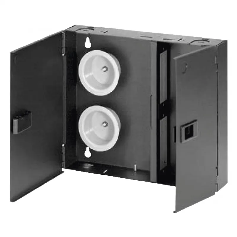 Caja de Conexión de Fibra Óptica, Para Montaje en Pared, Acepta 2 Placas FAP o FMP, Hasta 48 Fibras, Color Negro