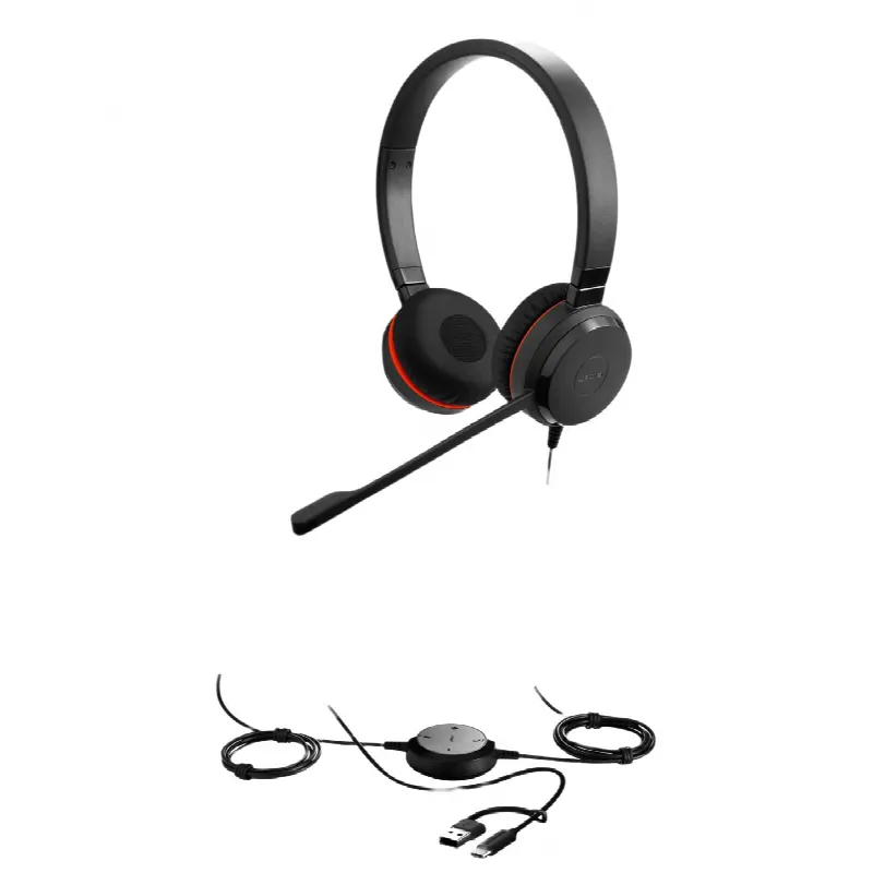 Auricular Profesional UC / Cancelación de Ruido / USB-C/A y Jack 3.5 mm / Micrófono con Supresión de Ruido / Controlador en Cable con LED