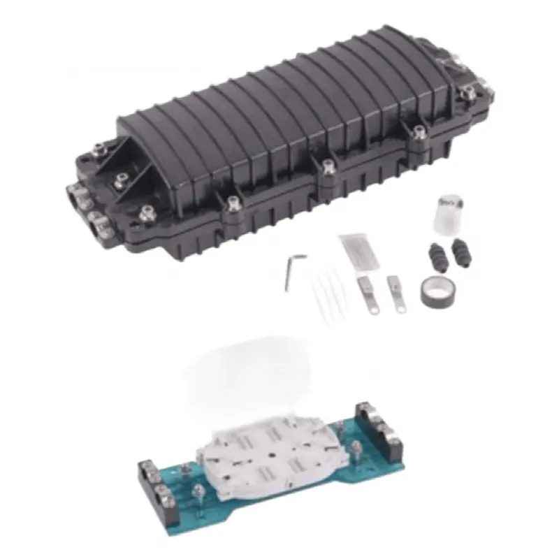Caja de Distribución de Fibra Óptica Horizontal / 96 Empalmes / IP68 Exterior / 2 Puertos / Polipropileno UV