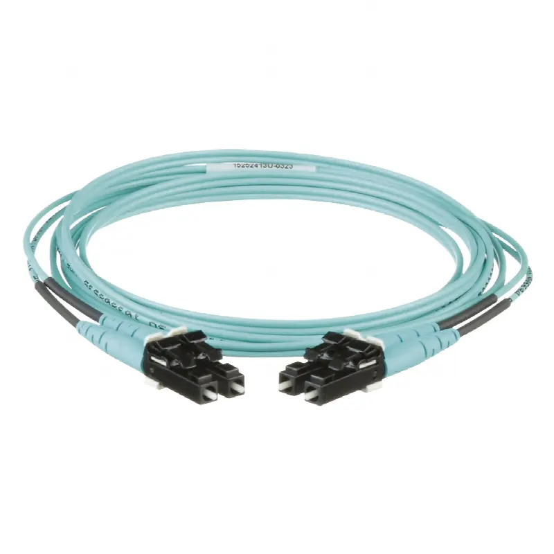 Jumper de Fibra Optica Multimodo 50/125 OM3, LC-LC Duplex, OFNR (Riser), Color Aqua, 2 Metros