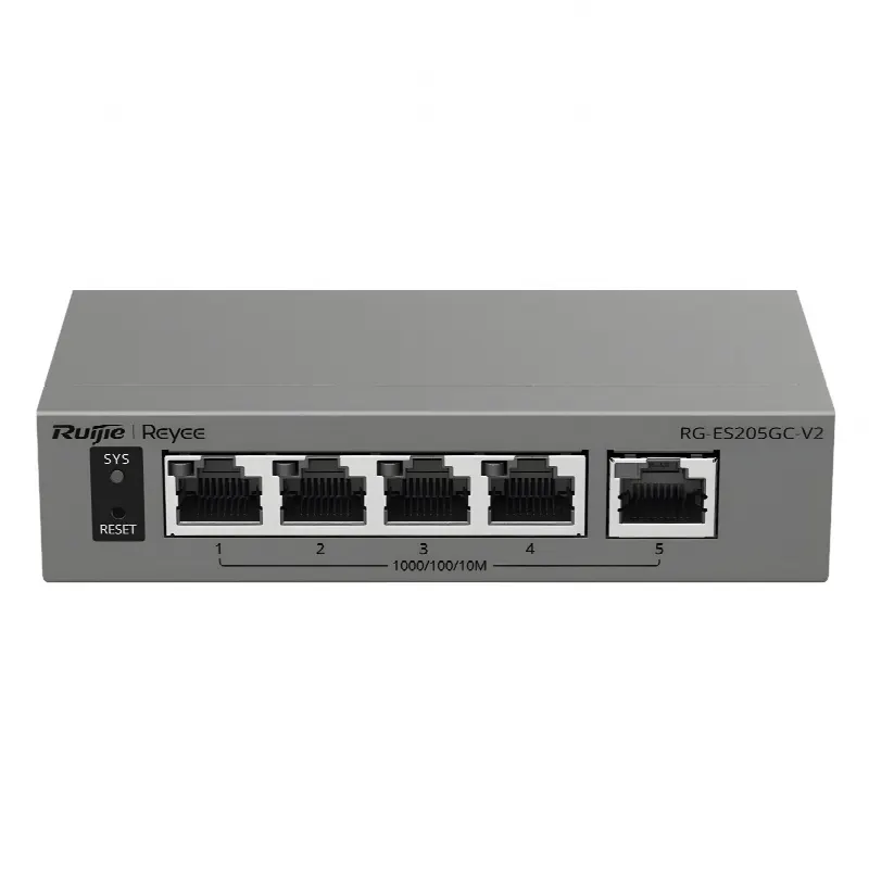 Switch Capa 2 Gestionado en la Nube / 5 Puertos Gigabit / Switching 10 Gbps / Forwarding 7.44 Mpps / Diseño sin Ventilador / Protección 6 kV / Modo CCTV de un Clic / 32 VLANs / Gabinete Metálico / Ruijie Cloud