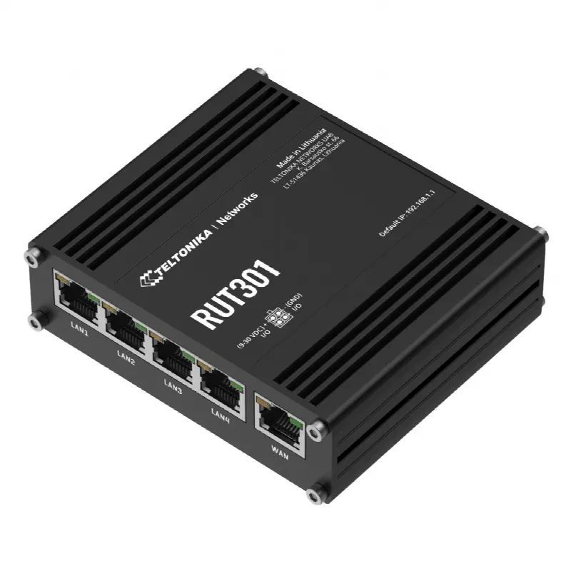 Router Industrial / 5 Puertos Ethernet 10/100 Mbps / VPN y Firewall Integrados / 2 I/O Digitales / RutOS / RMS / -40°C a 75°C