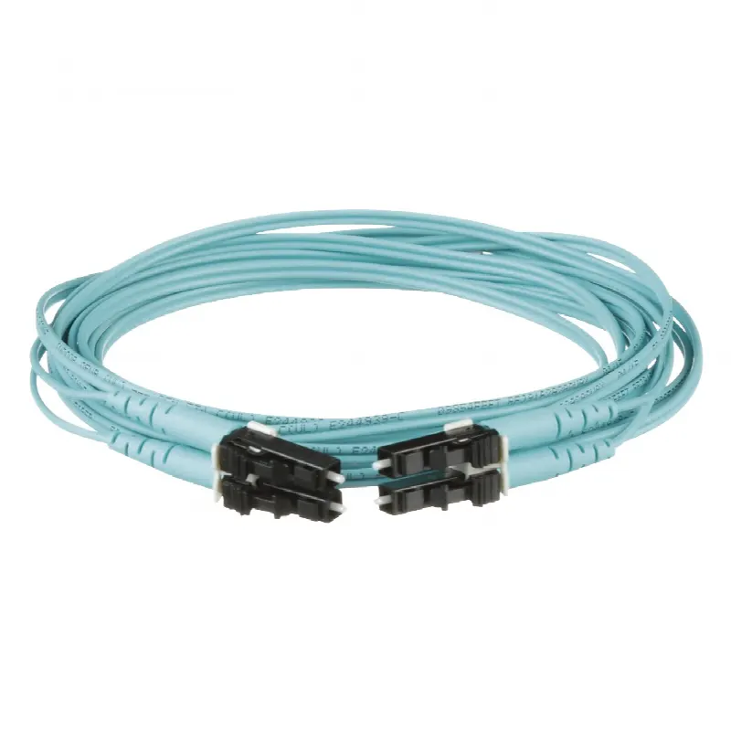 Jumper de Fibra Optica Multimodo 50/125 OM3, LC-LC Duplex, OFNR (Riser), Color Aqua, 3 Metros