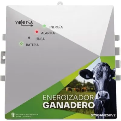 Energizador Ganadero / 10,000 Volts / 0.2 a 5.0 Joules Ajustable / 25 km Lineales / Alimentación 90-260 Vca y 12 Vcd / Panel Solar / NEMA 2