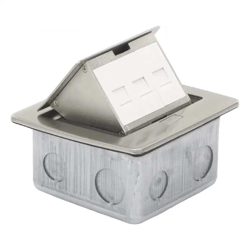Mini caja de piso rectangular para datos y conectores tipo Keystone, Color y material en acero inoxidable (3 puertos) (11000-21202)