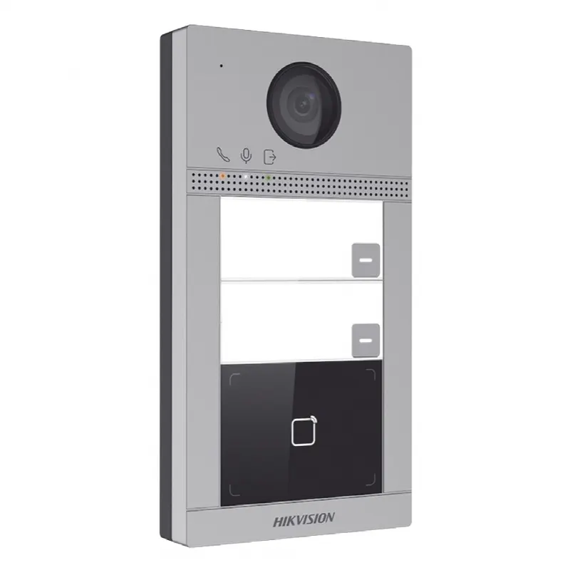 Videoportero IP 2 Megapixel / Llamada y Apertura Remota desde App Hik-Connect / PoE / Exterior IP65 + Antivandalico IK08 / 2 Departamentos / Apertura con Tarjeta / Soporta 2 Puertas y hasta 6 Monitores
