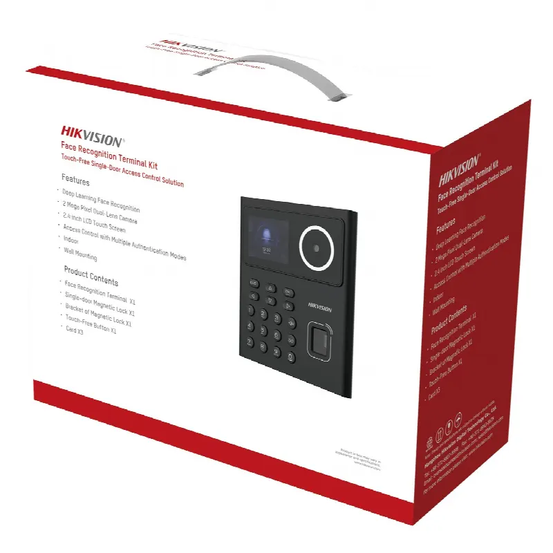 Kit WiFi de Control de Acceso Lite TODO INCLUIDO con Lector de Rostros, Tarjetas y Huellas / 500 Rostros / Compatible con App HIKConnect / Incluye Electroimán  Botón de Salida y Montajes Z y L para imán