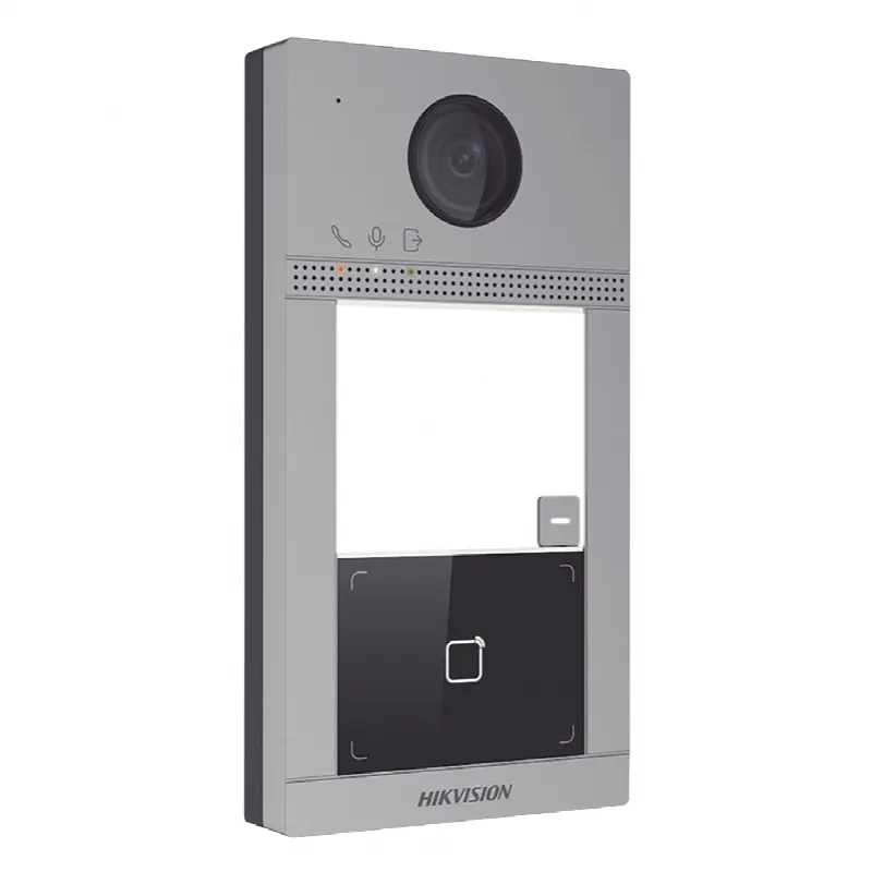 Videoportero IP 2 Megapixel / Llamada y Apertura Remota desde App Hik-Connect / PoE / Exterior IP65 + Antivandalico IK08 / 1 Departamento / Apertura con Tarjeta / Soporta 2 Puertas y hasta 6 Monitores