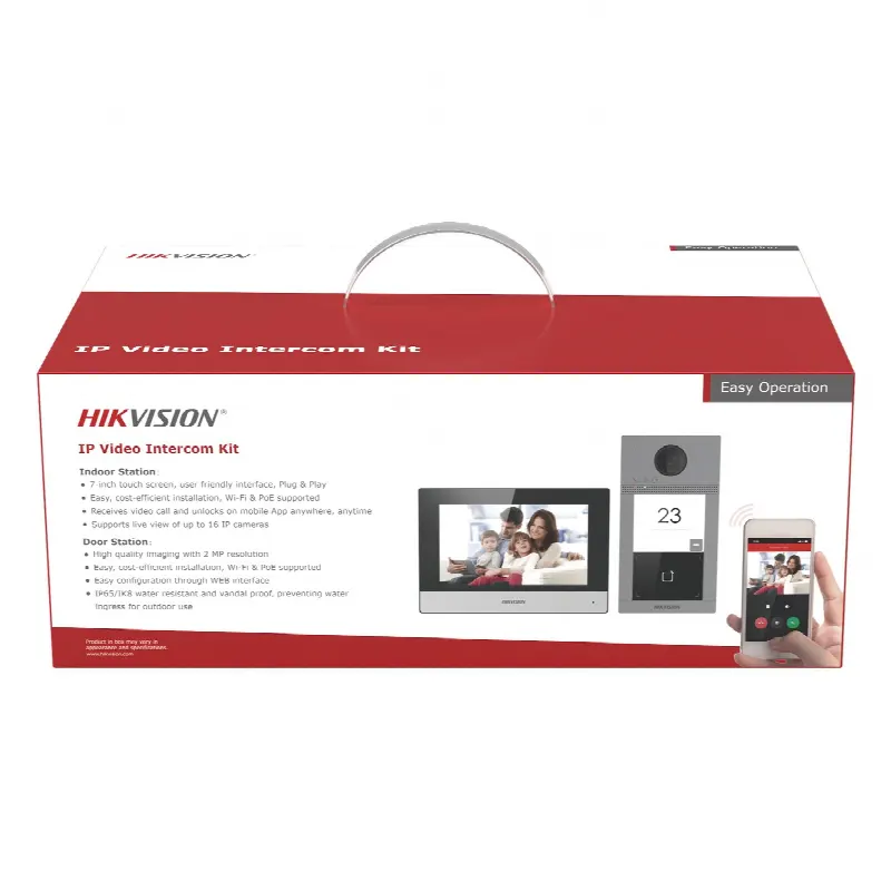 Kit de Videoportero IP Poe Estandar con llamada a App de Smartphone (HikConnect) / Apertura con tarjeta MIFARE / Frente de calle IK08 & IP65 / Soporta 2 puertas