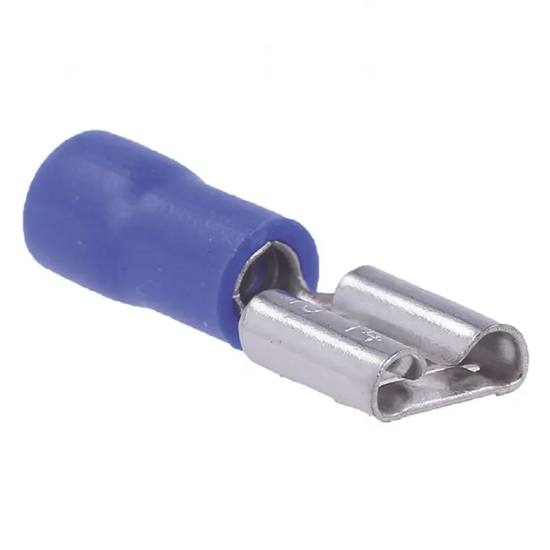 Terminal tipo hembra aislada 0.250 / 16 - 14 AWG / Azúl / Paquete de 25 piezas.