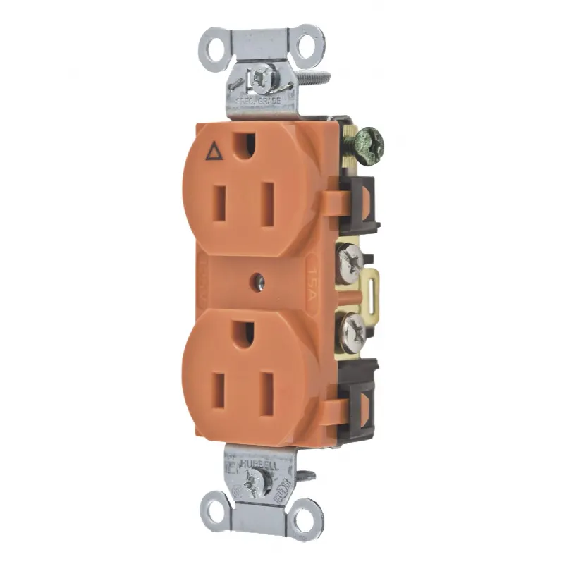 Contacto Dúplex Conexión a Tierra Aislada/ 15A 125V/ 2 polos 3 Hilos/ Nema 5-15R /Grado Comercial/ Color Naranja.