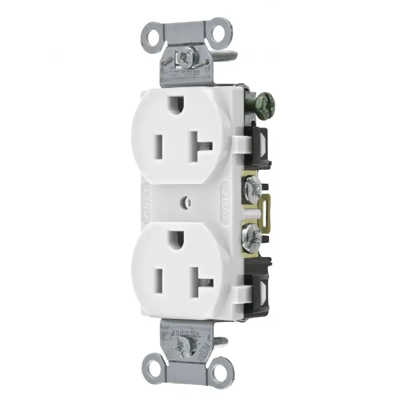 Contacto Dúplex 20 A, 125 V,  2 Polos, 3 Hilos, Cableado Posterior y  Lateral, Color Blanco (Nema 5-20R).